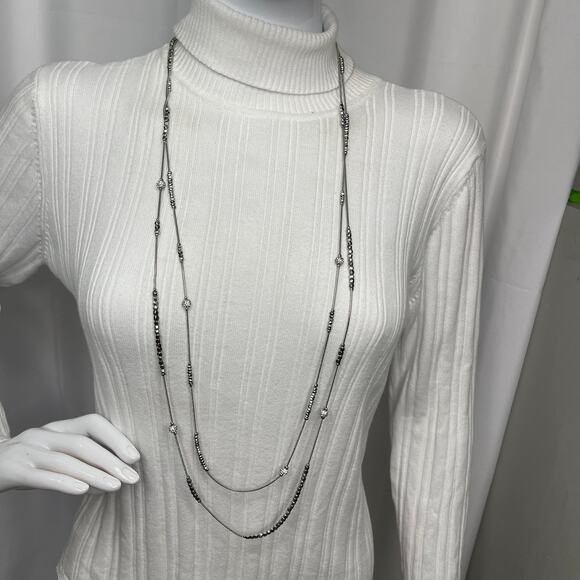 Chico's necklace signed costume jewelry silver tone multi strand simple beaded - Picture 12 of 16